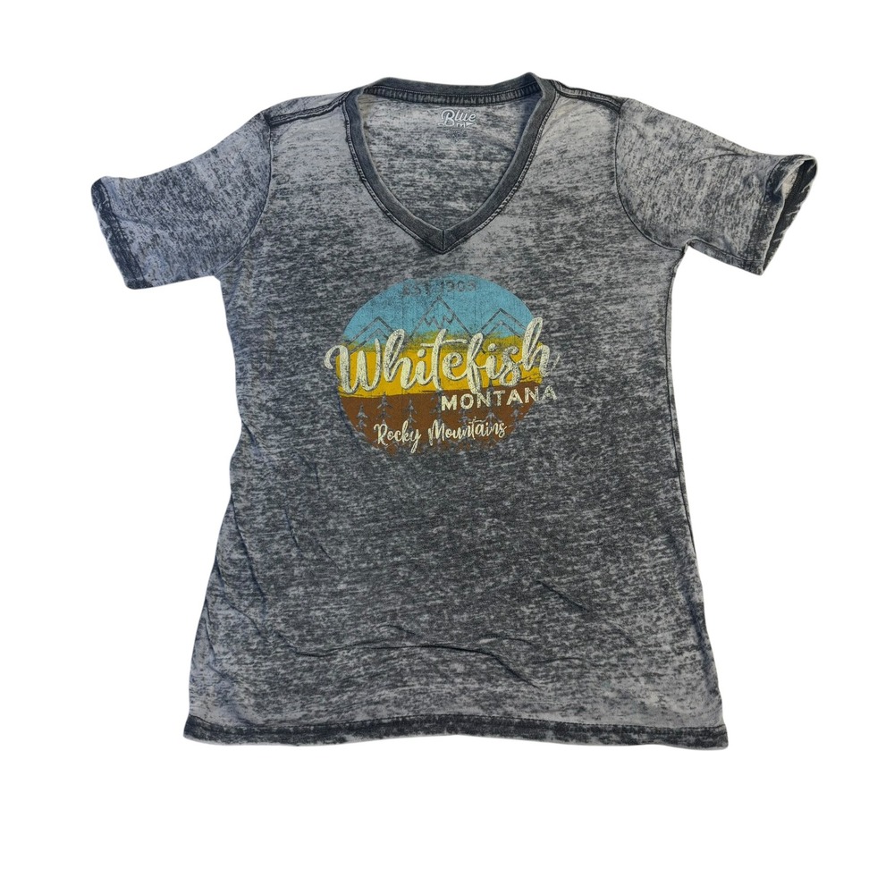 Blue 84 Whitefish Montana Rocky Mountains Burnout V-Neck T-Shirt Grey Women S